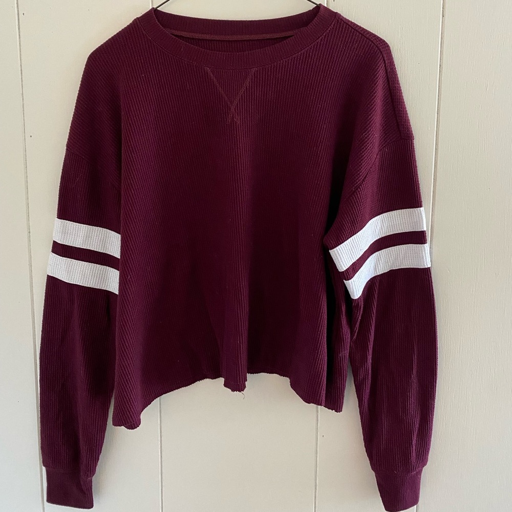 Maroon Stripe Sleeve Sweater XS Hollister